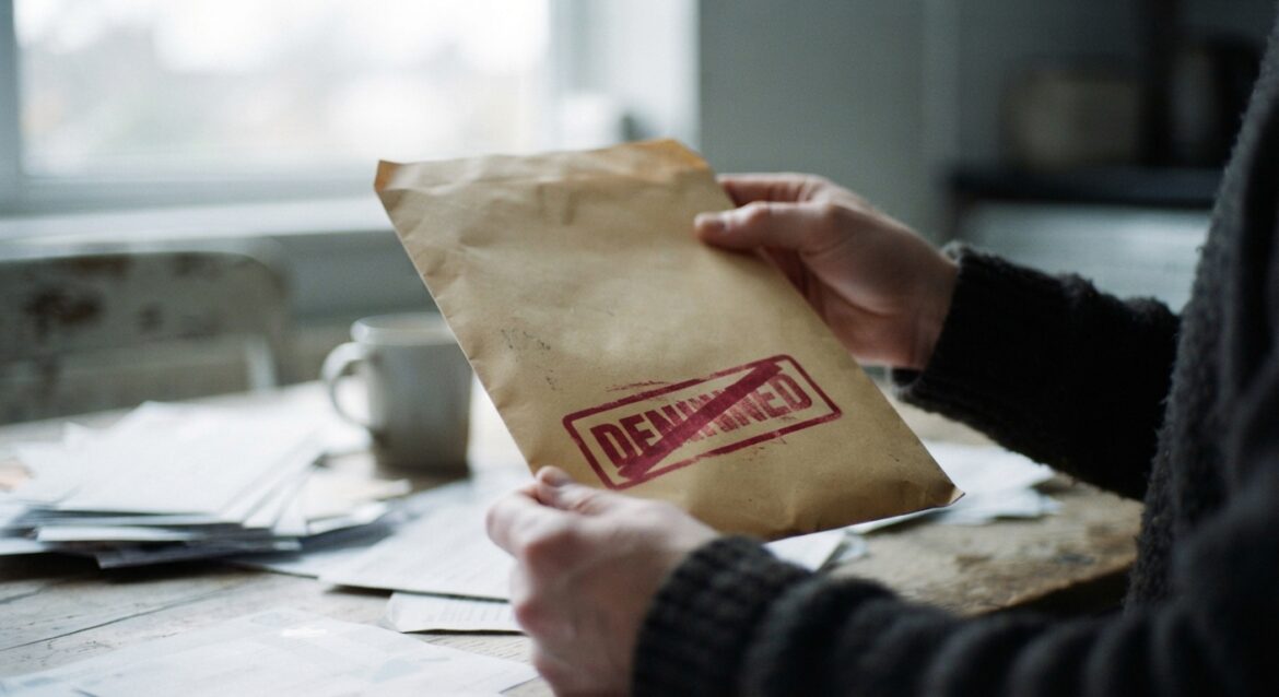 an envelope stamped with a red denial notice, edges visible