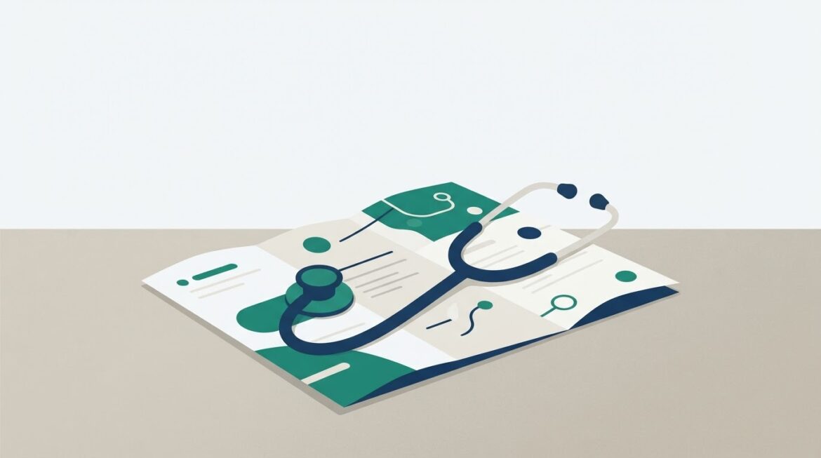 a stethoscope resting on a health insurance enrollment brochure