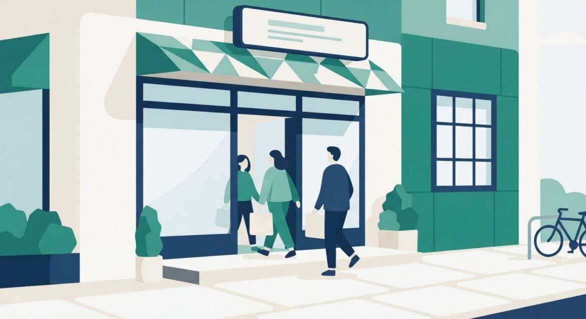 The exterior of a community health clinic with patients entering