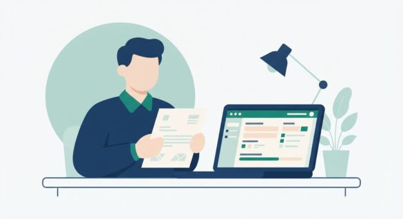 A person holding a severance letter next to a laptop showing an unemployment claim form